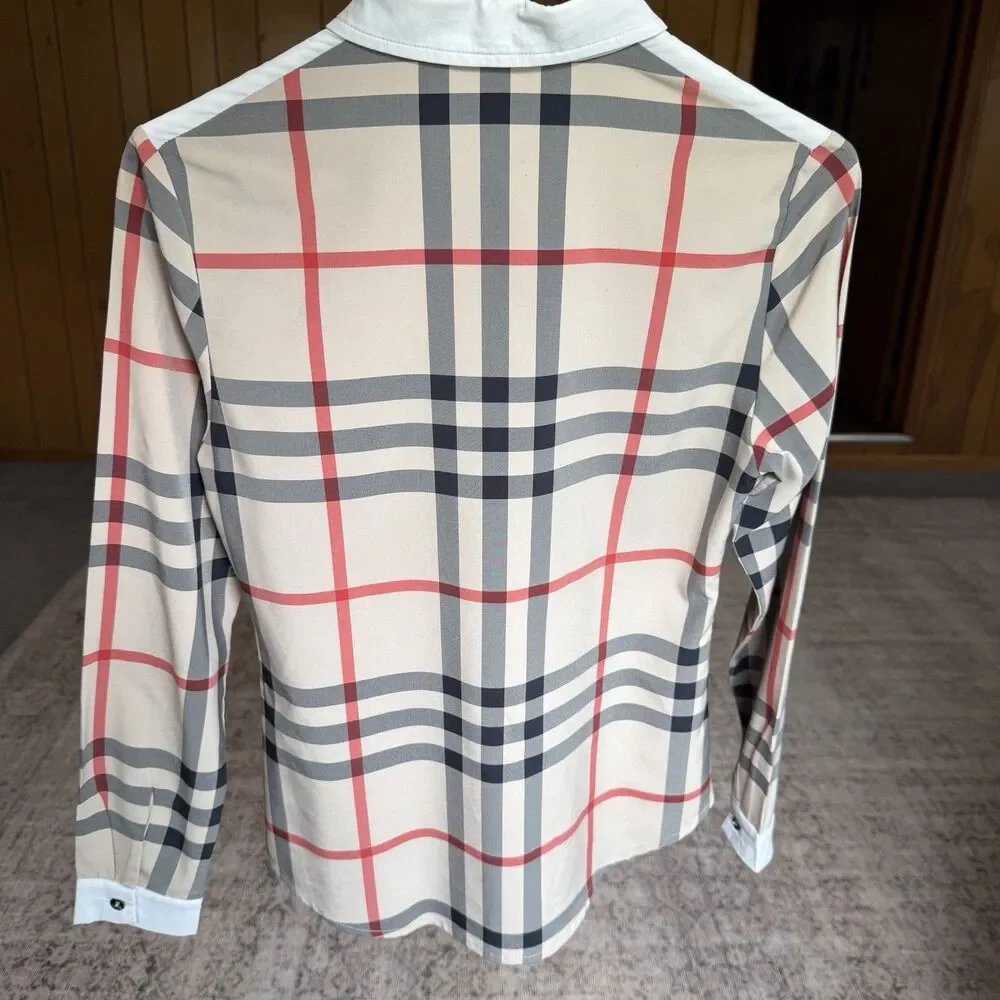 Burberry Brit Shirt Check Trim Women's Sz L Long Sleeve Cotton Career Designer - Picture 4 of 16